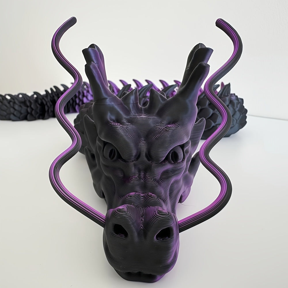 Articulated Dragon Figurine in Black and Red or Black and Purple with Three Exact Head Styles