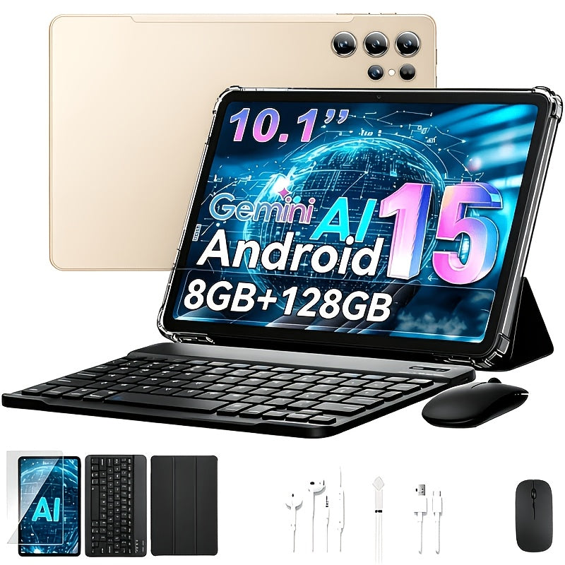 Android Tablet 10.1-Inch with Android 15, 8GB RAM, 128GB Internal Storage and Keyboard Case Bundle