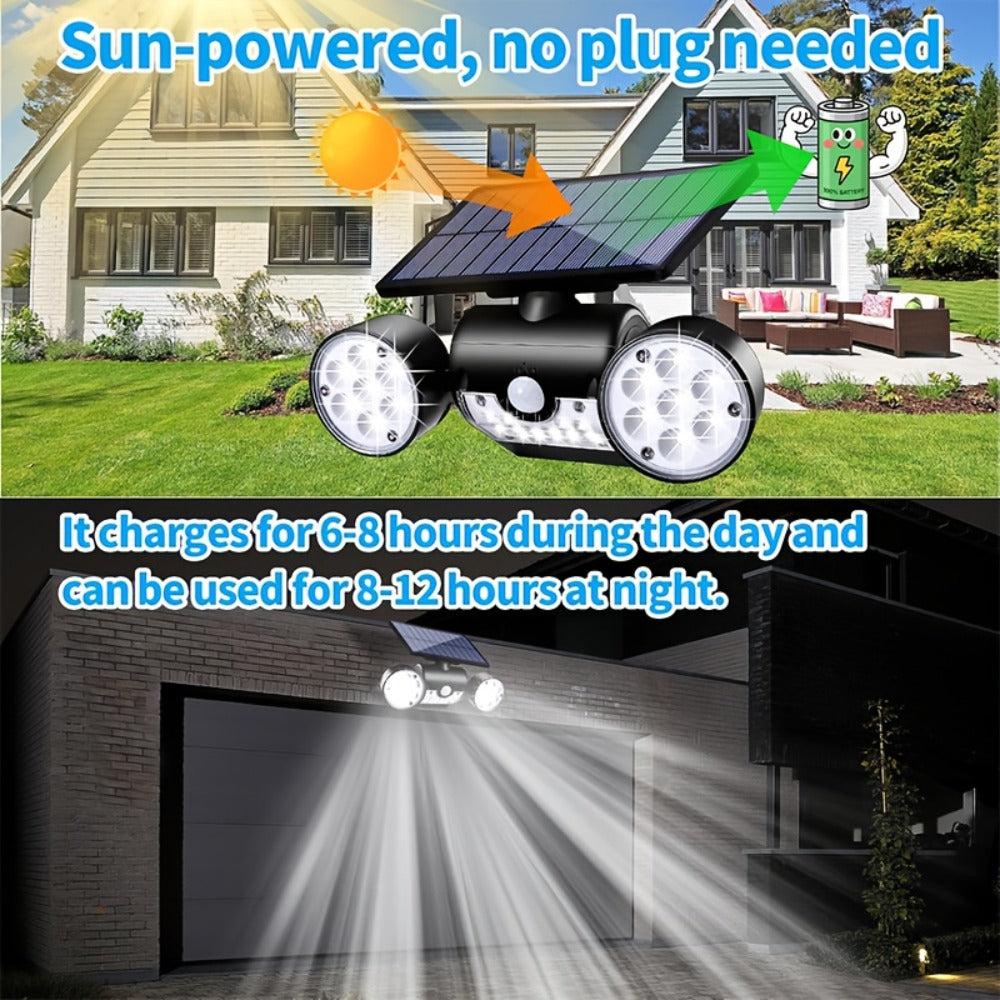 Motion Sensor Solar Security Light 30 LED Dual Head - 360° Adjustable IP65 Waterproof Outdoor Wall Spotlight for Garden Garage Driveway Patio Backyard, 1/2/3 Pack Options
