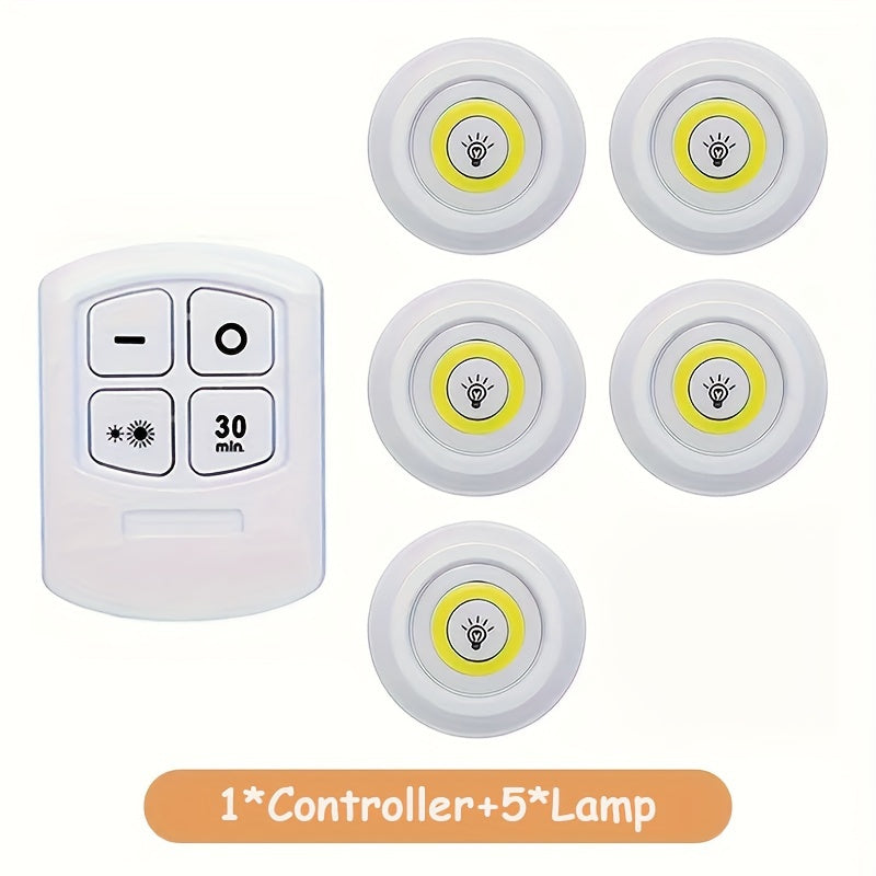 LED Puck Lights 5 Pack Wireless Remote Control Magnetic Adhesive – Indoor Night Lights for Hallway Bathroom Bedroom Kitchen Cabinet Staircase Home Decoration Easy Install