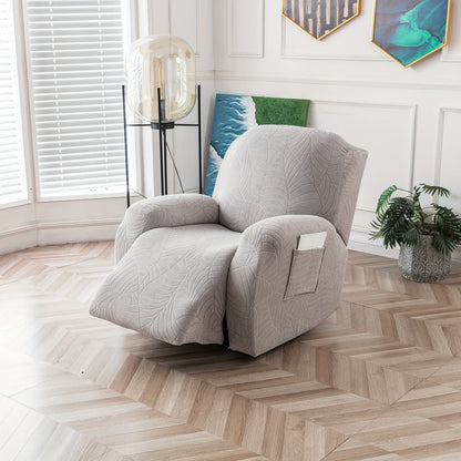 Four-Piece Recliner Chair Cover Set with Leaf Jacquard Pattern, Side Pocket and Six Color Options