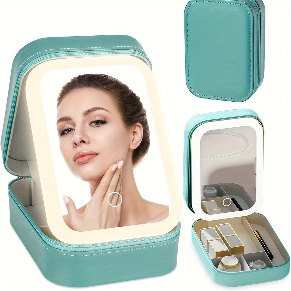 Lighted Makeup Case with LED Mirror & Cosmetic Organizer - 1200mAh Rechargeable USB Travel, for Makeup, Travel and Everyday Vanity Use