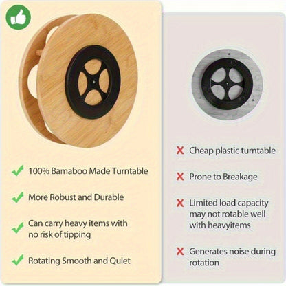360 Rotating Bamboo Coffee Syrup Organizer 7-Bottle Holder Rack – Countertop Spice Condiment Storage Stand for Kitchen Bar Home Office Desktop Easy Assembly Scratch-Proof Base