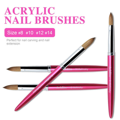Rose-Red Acrylic Nail Brush with Cap in Exact Checkout Sizes #10, #12 or #14 and Pictured Flat-Shaped Tip