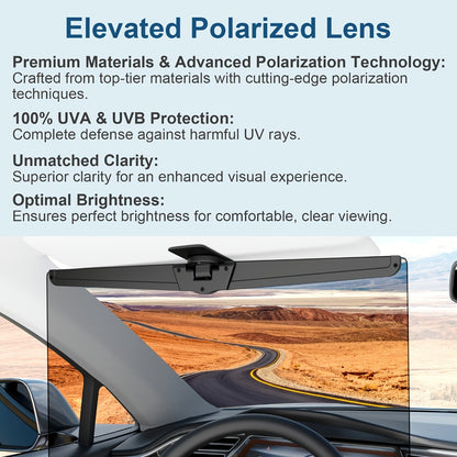 Sun Visor Extender for Car Polarized Anti-Glare UV400 Blocker Clip-On Adjustable Extension Universal Fit Windshield Sun Shade for Safe Comfortable Driving All Vehicles