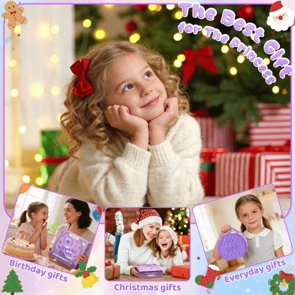 Kids Makeup Kit for Girls, Safe Princess Dress Up Play Set with Real Cosmetics, Purple, Birthday Christmas Gift for Girls Ages 3+