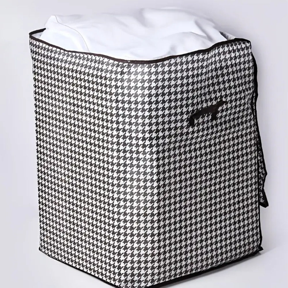 4pcs Large Storage Box Set with Lid & Handle – Black White Checkered, Stackable, Thickened Lining, Double Zipper, Under-Bed & Moving Organizer