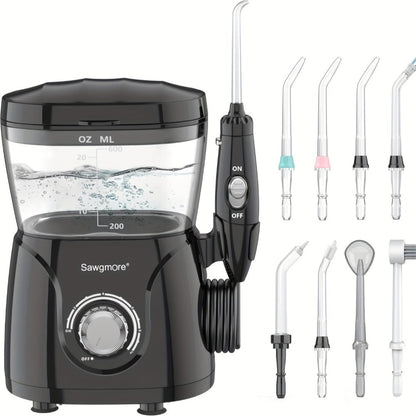600 ml Desktop Water Flosser in Black with 10 Pressure Levels, Eight Nozzles and Large Tank
