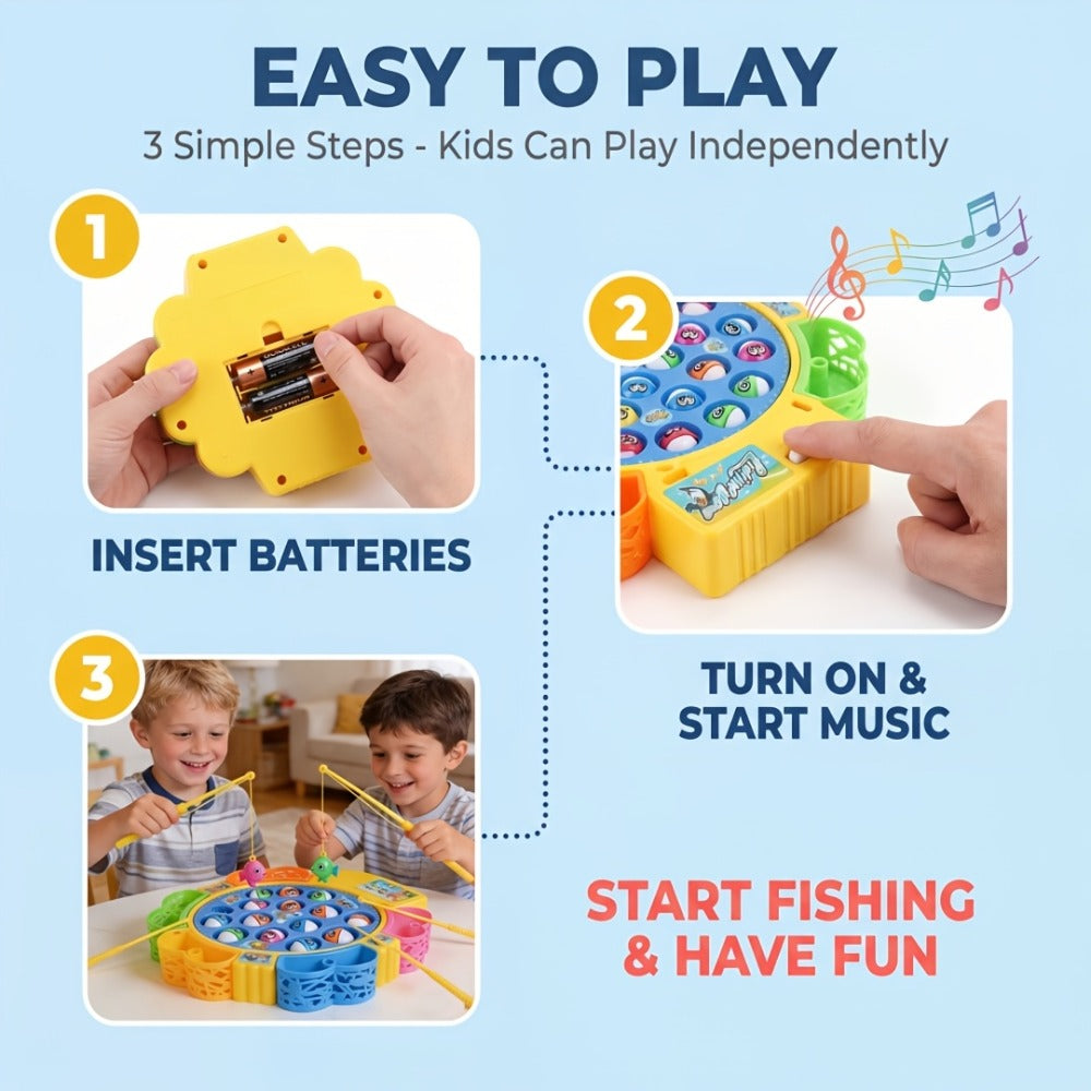 Electric Musical Fishing Game Toy for Kids – Rotating Fishing Board with Colorful Fish, Lights & Music, Interactive Family Game & Educational Learning Toy for Boys & Girls Ages 3+, Fun Birthday Gift