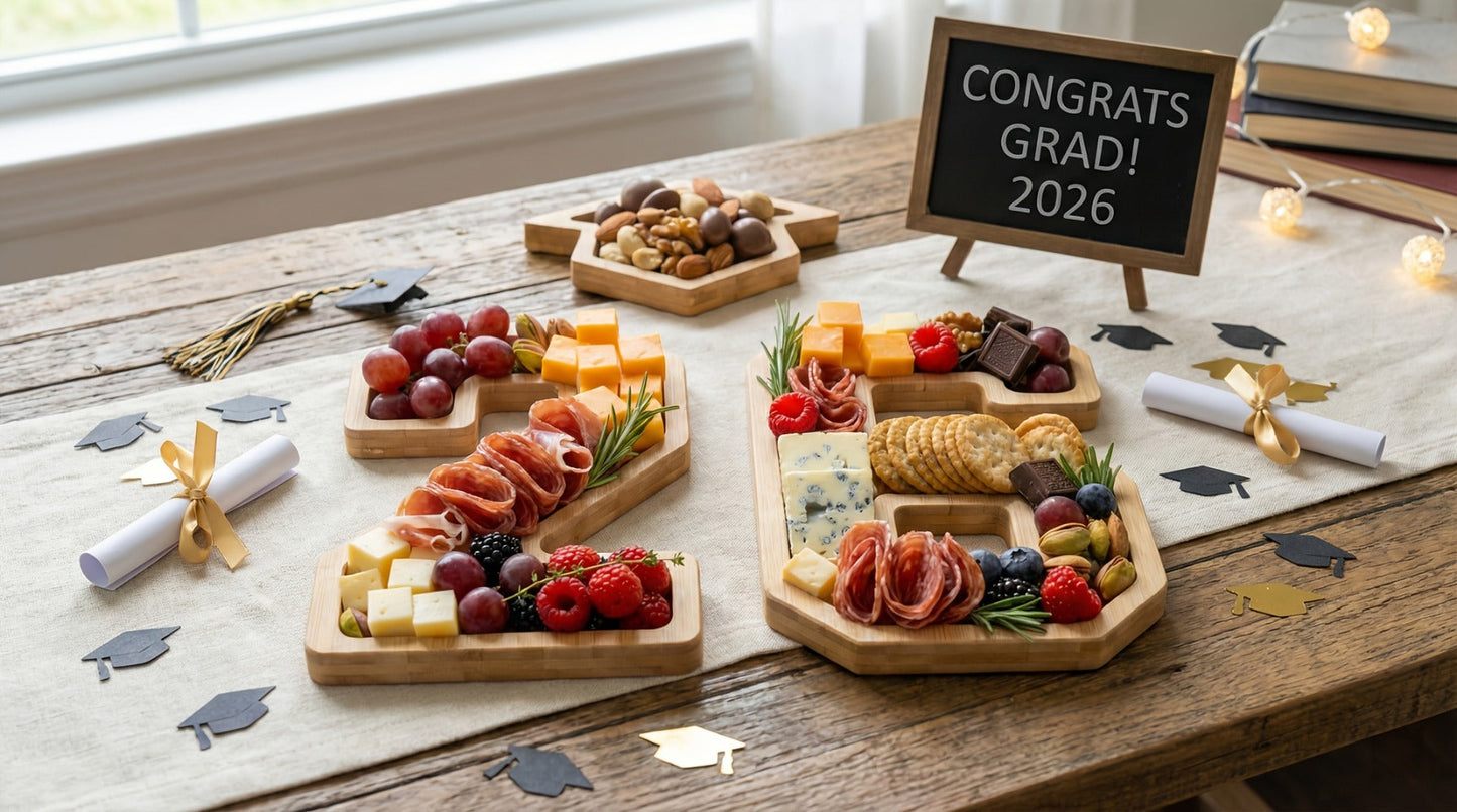 Party Decorations Class of 2026 Fillable Number 26 Serving Trays with Graduation Cap Accent