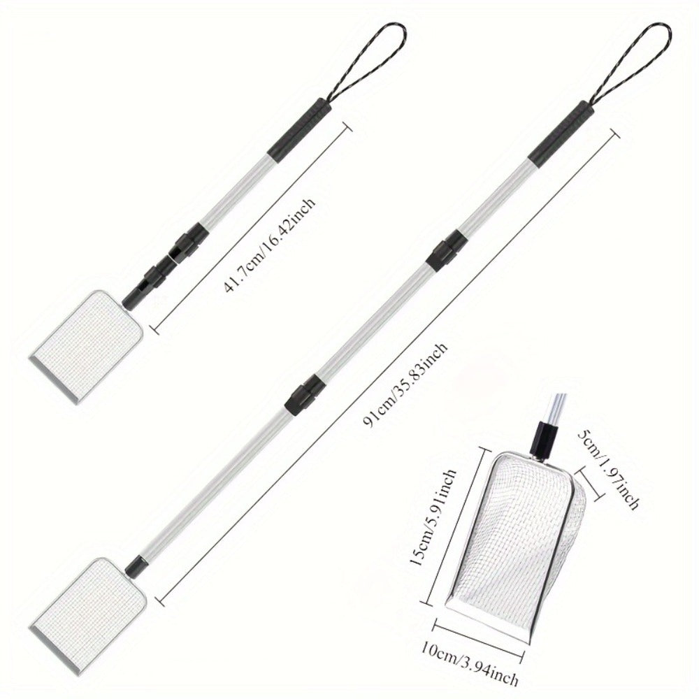 Three-Section Telescopic Beach Sand Sifter with Rectangular Mesh Basket, Wrist Strap and Retractable Handle