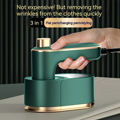 Foldable 3-in-1 Mini Garment Steamer and Iron with 40W Label, Matching Base and Filling Cup