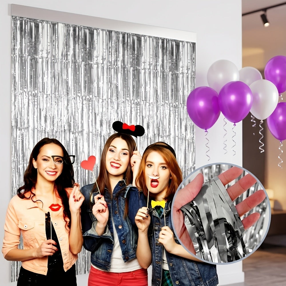 Party Decorations Six-Pack Silver Tinsel Curtain Backdrop, 39.3 x 78.7-Inch Panels for Photo Areas