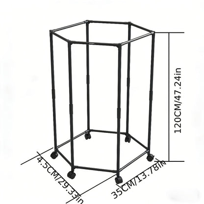 Hexagonal Clothes Drying Rack Freestanding Rotating Metal Garment Rack with Wheels Multiple Rods Space Saving Coat Rack for Bedroom Dorm Balcony Laundry