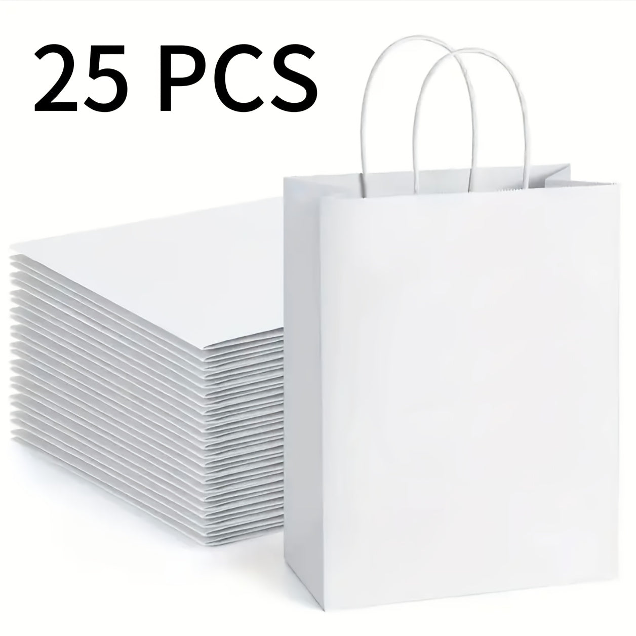 Kraft Paper Gift Bags with Handles in White, Black or Brown, Available in 25, 75, 100 or 300 Piece Packs