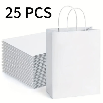 Kraft Paper Gift Bags with Handles in White, Black or Brown, Available in 25, 75, 100 or 300 Piece Packs