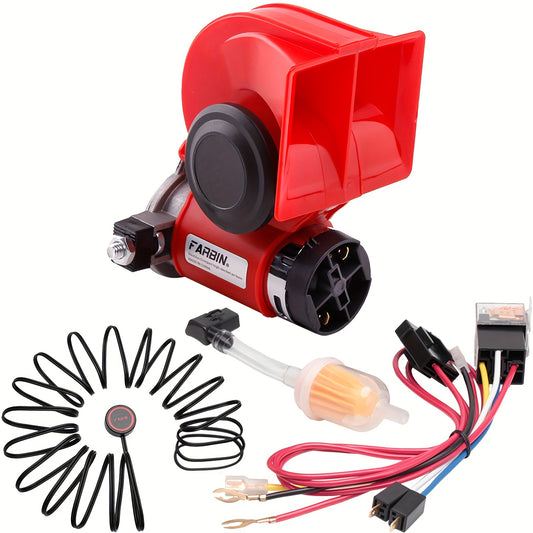Snail Air Horn Kit Super Loud 12V 24V for Truck Car Motorcycle with Copper Compressor Relay Harness & Button Universal Fit - Black Red Mini & 2-Pack Options