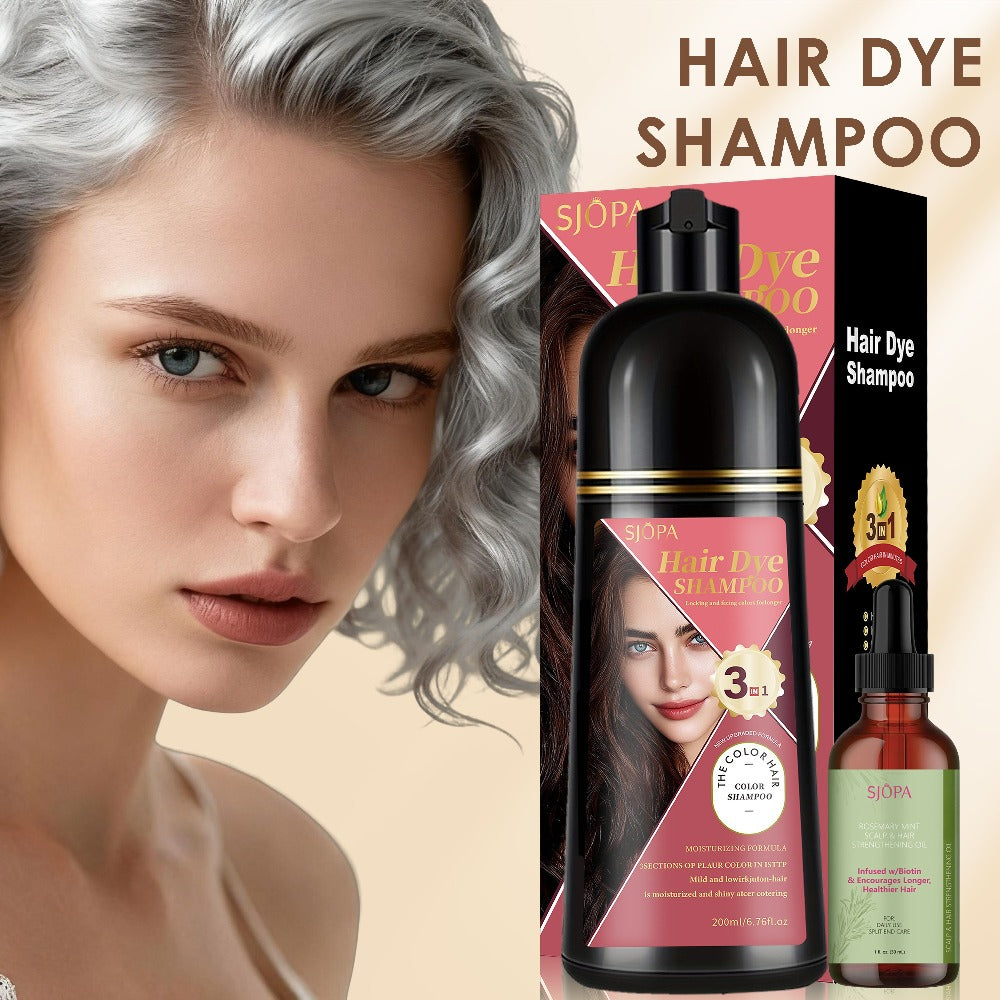 Hair Color Shampoo, SJOPA 3-in-1 Bottle-and-Dropper Set with 10 Rose, Brown, Purple and Black Color Options