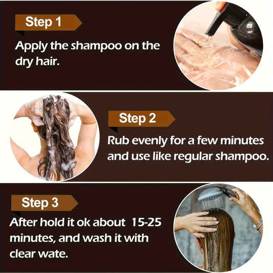 Grey Hair Coverage Shampoo 2 Pack 3-in-1 Herbal Hair Dye Kit with Plant-Based Squalane Colors in Minutes Includes Gloves Earmuffs Headgear Shawl Black Dark Brown Chestnut 500ml Each