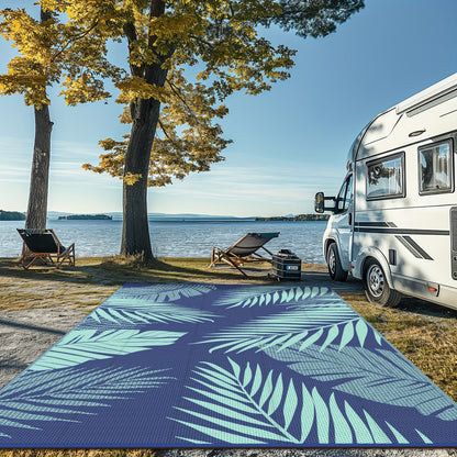 Reversible Outdoor Rug in Multiple Geometric, Border and Leaf Patterns with Displayed Sizes from 5 x 8 to 9 x 12 Feet