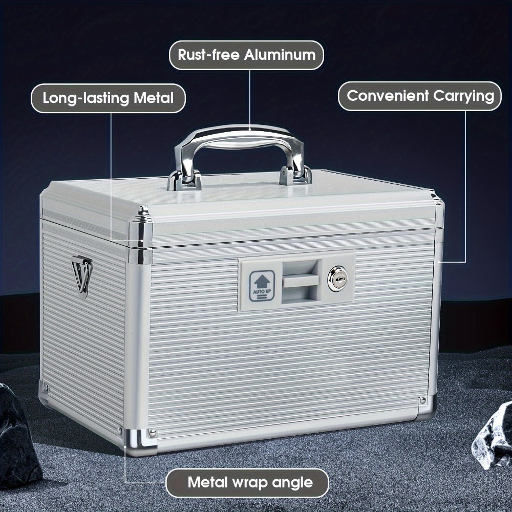 Aluminum Alloy Lockable Medicine Box – Double Layer Large Capacity Storage Box with Key Lock, Handle & Tray for Medicines, Documents & Valuables, 10"/12"/14"/16" Home Security Box