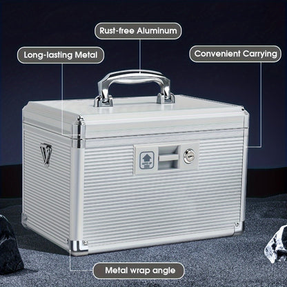Aluminum Alloy Lockable Medicine Box – Double Layer Large Capacity Storage Box with Key Lock, Handle & Tray for Medicines, Documents & Valuables, 10"/12"/14"/16" Home Security Box