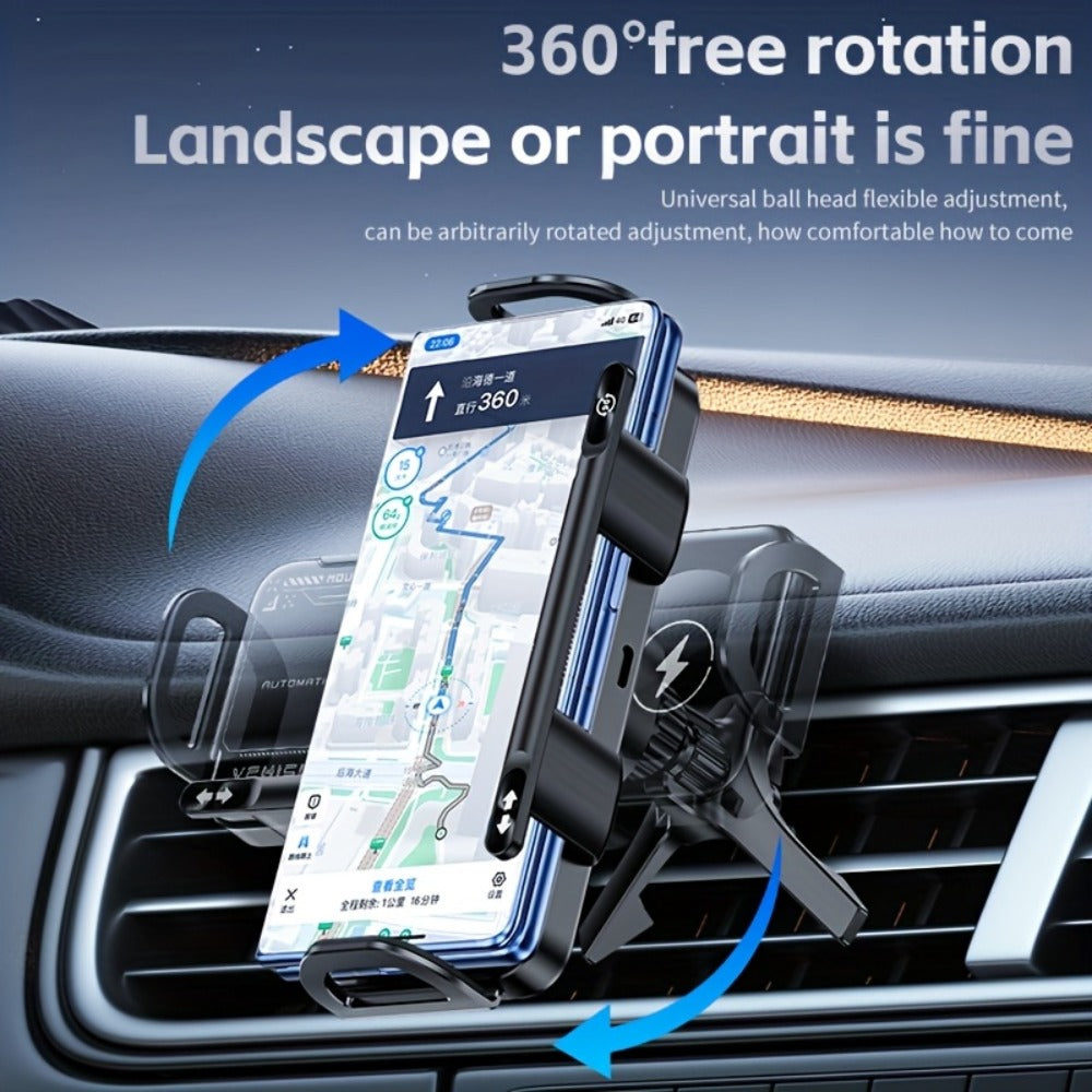 Folding Wireless Car Charger Mount with Air-Vent Base or Two-in-One Stand Checkout Options