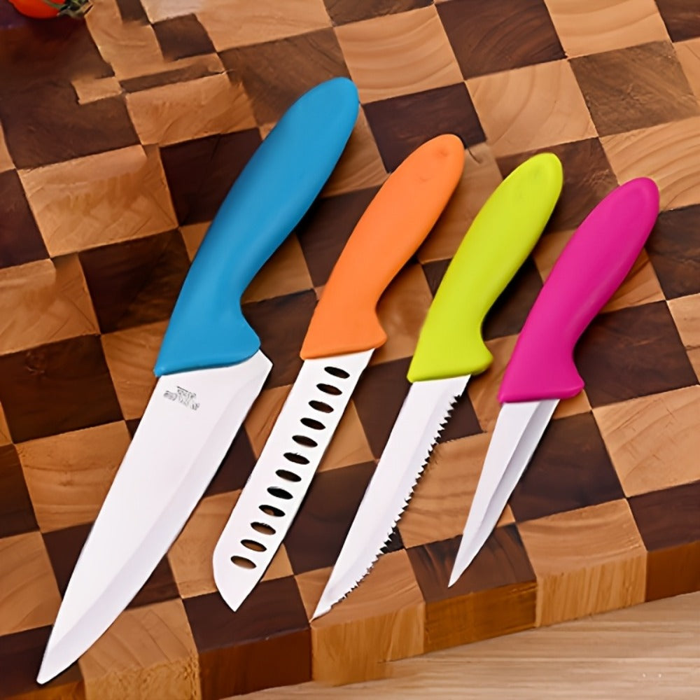 Five-Piece Colorful Paring Knife Set with Steel Blades and Pink, Green, Yellow, Orange and Blue PP Handles