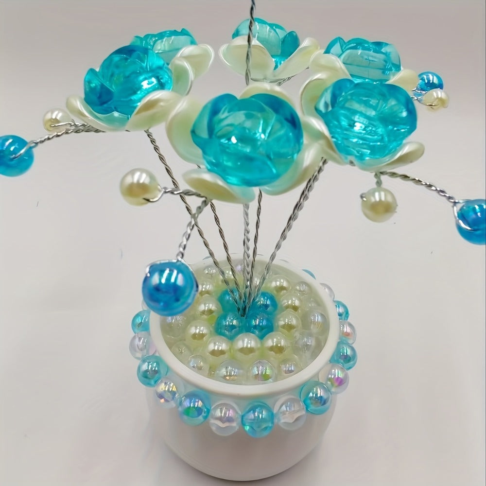 Crystal-Style Flower Decorations for Car Console or Home Display in Six Piece-Count and Color Styles