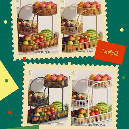 Three-Tier Metal Fruit Basket Stand in White or Black with 15.75-Inch Rectangular Base Tray