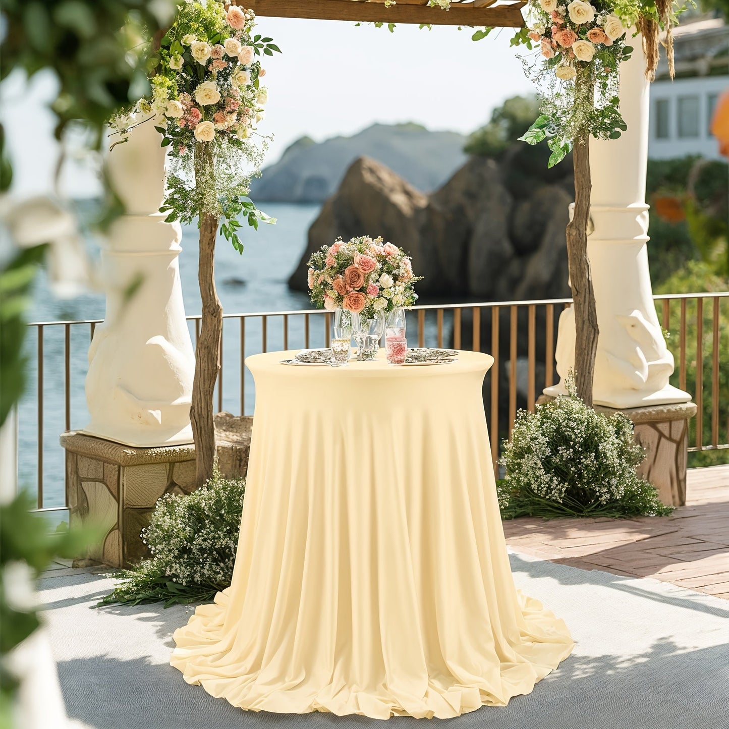 Round Spandex Cocktail Table Cover in Five Colors and Two Sizes, 43.31-Inch Height for Weddings and Events