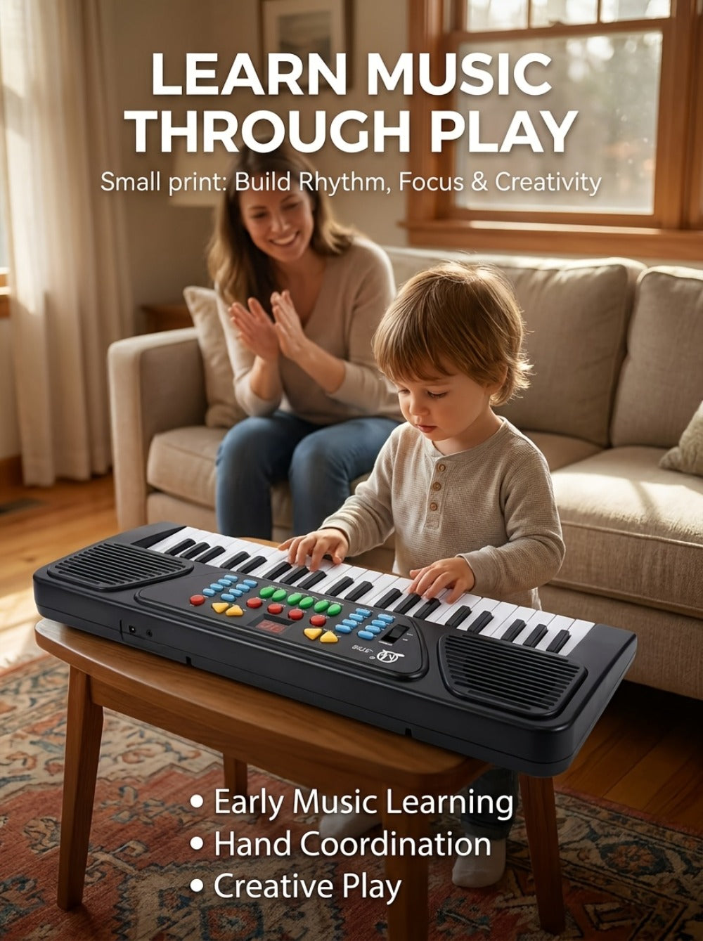Kids Electronic Keyboard with Microphone, Black, Music Learning Toy for Boys & Girls, Sing-Along Piano Instrument, Educational Birthday Christmas Gift for Children Ages 3+