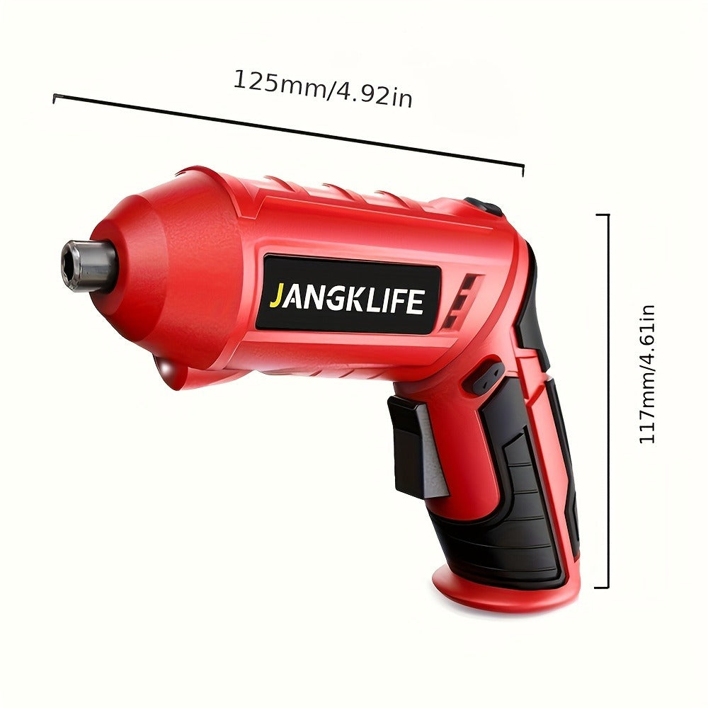 Sixteen-Piece Electric Screwdriver Set, 90-Degree Rotatable Cordless Driver with 1200mAh Rechargeable Battery