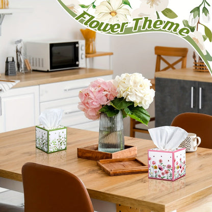 12-Pack Cube Facial Tissue Boxes with 600 Total Three-Ply Sheets and Assorted Floral Designs for Home or Office