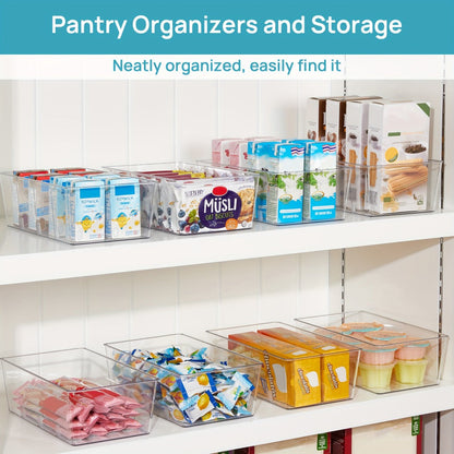 Clear Pantry Storage Bins Set of 8 with Dividers - Transparent Refrigerator Organizer Bins for Kitchen Cabinet, Pantry Organization, Snack Packet Spice Pouch Storage, 10.4" x 6.1" x 3.5"