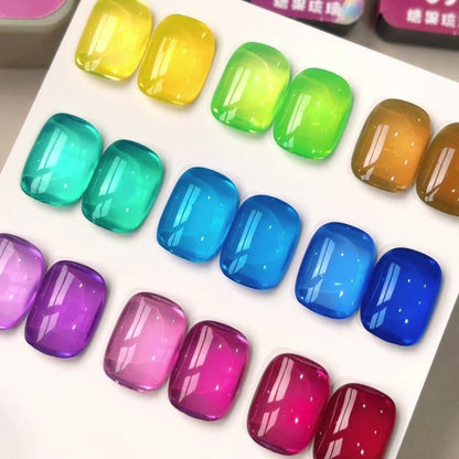 Candy Glass Gel Nail Polish Set 9 Colors Gradient Effect — Fall Winter Shades Translucent Glass-Like Finish Long-Lasting Durable Nail Art for Salon & Home Manicure Gift Women