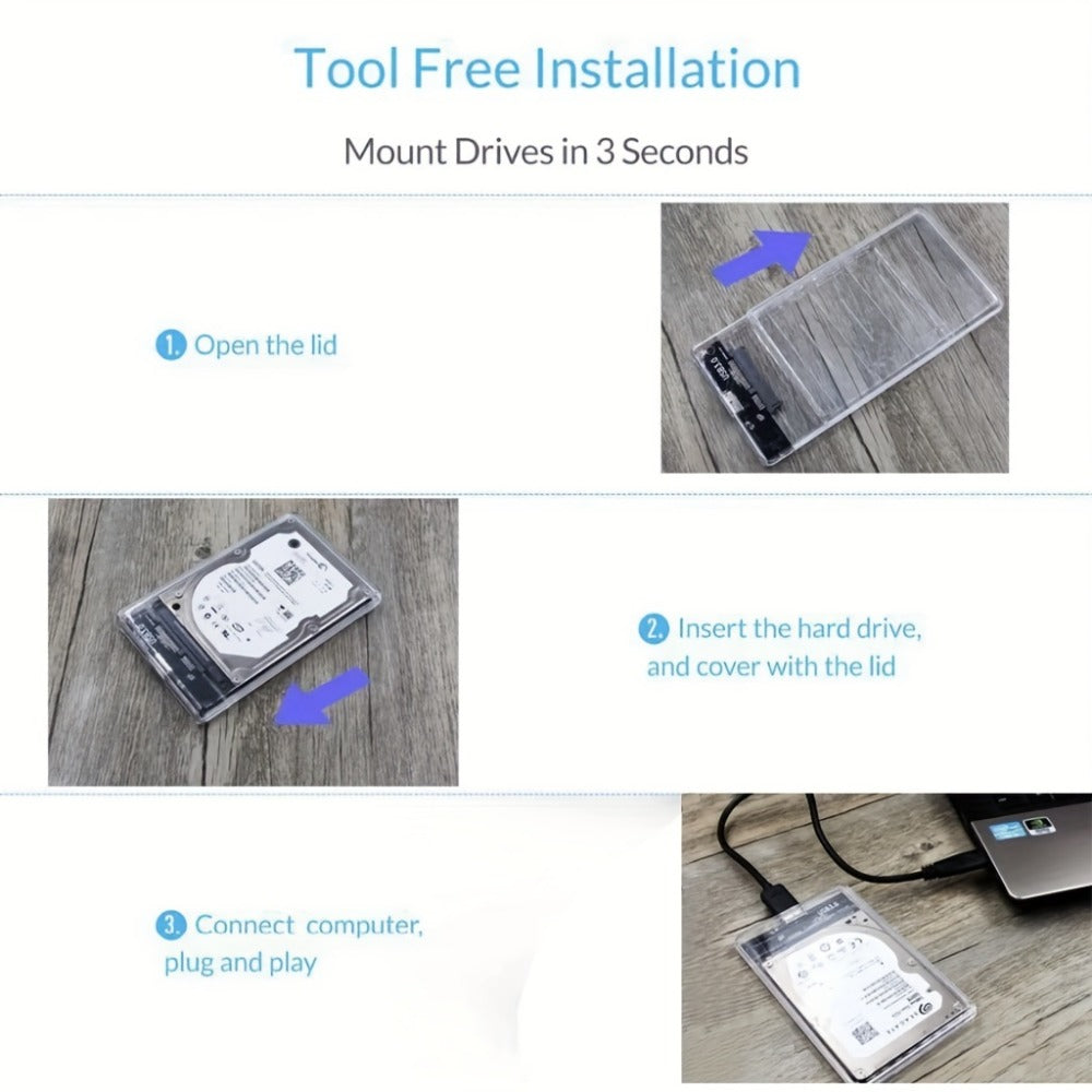 2.5 Inch External Hard Drive Enclosure USB 2.0 to SATA III Converter - Supports Up to 6TB HDD SSD, UASP High-Speed Transfer, Tool-Free Installation, ABS, Compatible with 7mm & 9.5mm Drives (Drive Not Included)