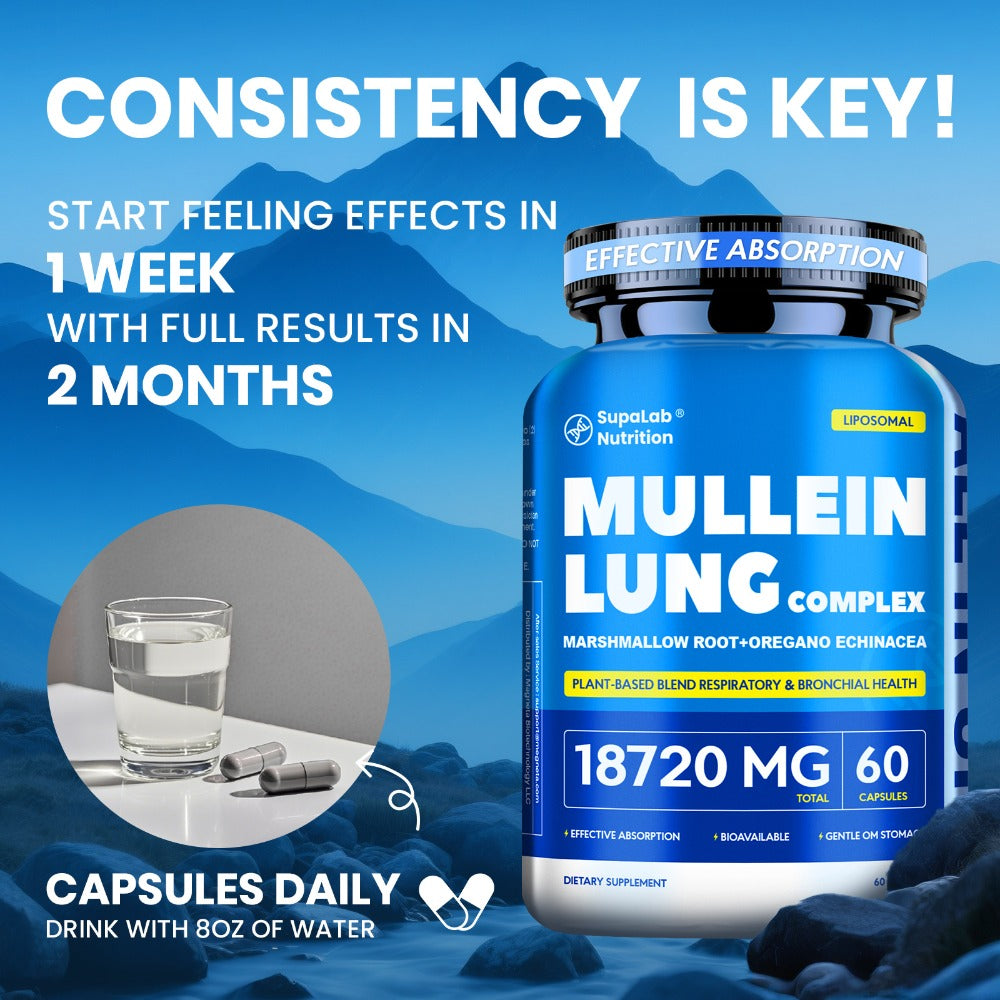 Mullein Leaf Capsules 12000mg with Quercetin — Lung Health & Respiratory Support | Bronchial Breathing Ease, Immune Defense & Seasonal Allergy Comfort | Natural Herbal Formula | 60 Capsules