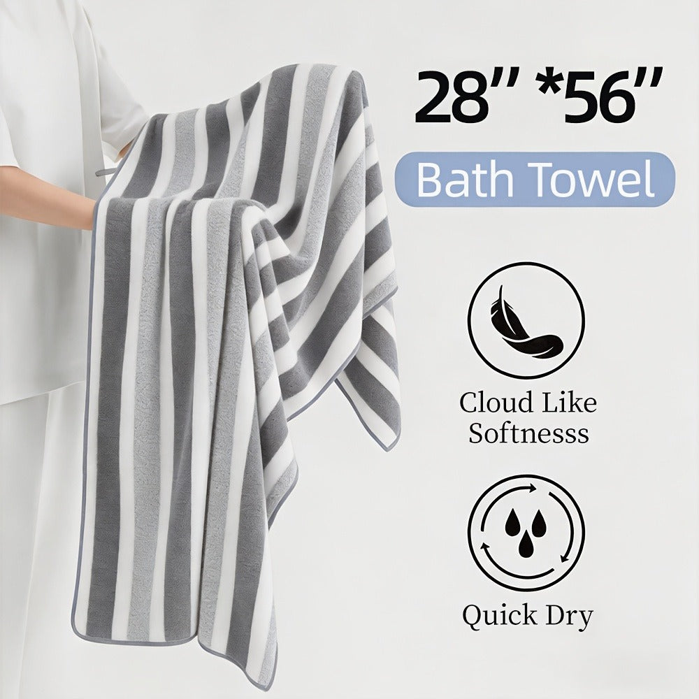 Bath Towels Set 1 or 4 Pack 346GSM Polyester Striped Towels 70 x 140cm in Four Colors for Home and Guest Use