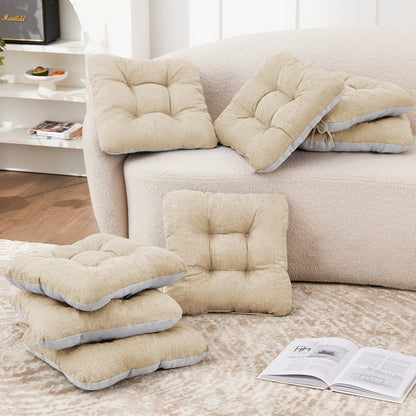 Tufted Chair Cushion Sets in 4- or 8-Piece Options with M/L Sizes, Tie Straps and 12 Color Choices