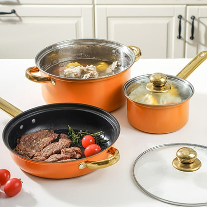 Non-Stick Cookware Set Pots and Pans 10 & 12 Piece – Heat-Resistant Frying Pan, Saucepan & Stewpot | Honeycomb Coating Stainless Steel Kitchen Cooking Set for All Stoves | Stylish Durable Multifunctional
