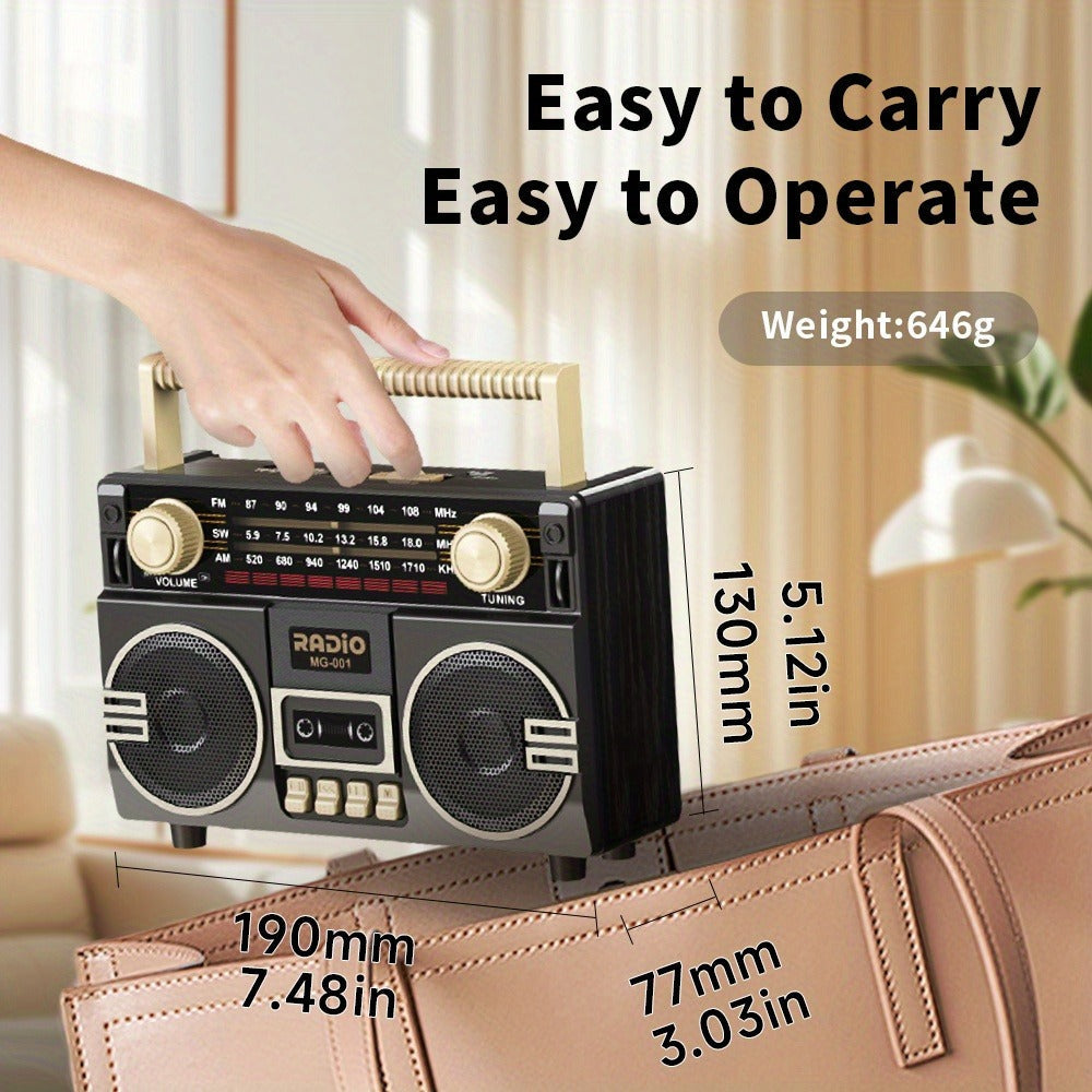 Portable AM/FM/SW Radio with 1200mAh Battery, Bluetooth, USB/TF/AUX Playback and LED Flashlight
