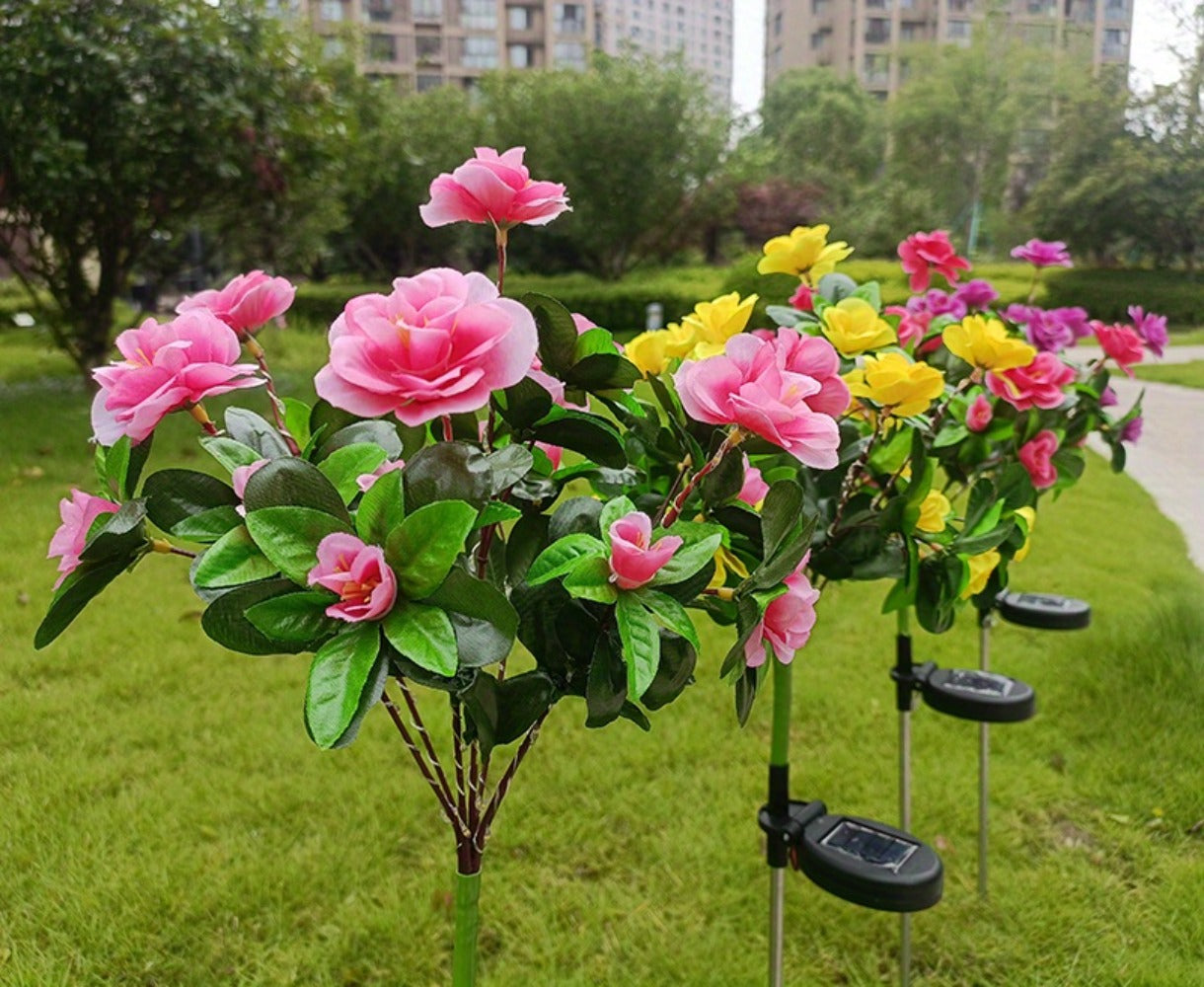 Solar Garden Lights 42-LED Azalea Flower Stake, IP65 with Five Bloom Colors for Yard Decor