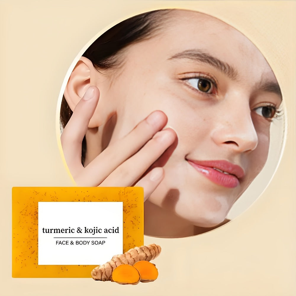 Turmeric and Kojic Acid Bar Soap, Four-Piece Orange Bar Set with Included White Foaming Mesh Net