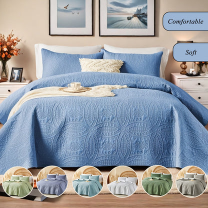 Coin-Pattern Quilt Set in Four Designs, Multiple Colors and Twin, Full-Queen or King-California King Sizes