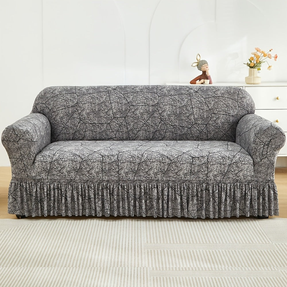 Sofa Cover Modern Printed Hem Skirt Slipcover with Elastic Stretch for Single to 4-Seater Sofas