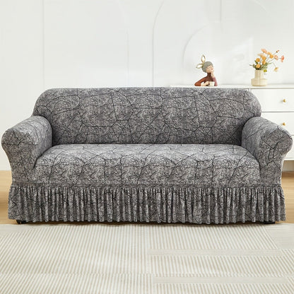 Sofa Cover Modern Printed Hem Skirt Slipcover with Elastic Stretch for Single to 4-Seater Sofas