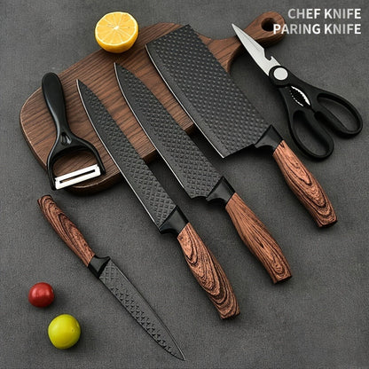 Kitchen Knife Set 6- or 7-Piece High-Carbon Stainless Steel with Wood Handles, Shears and Peeler