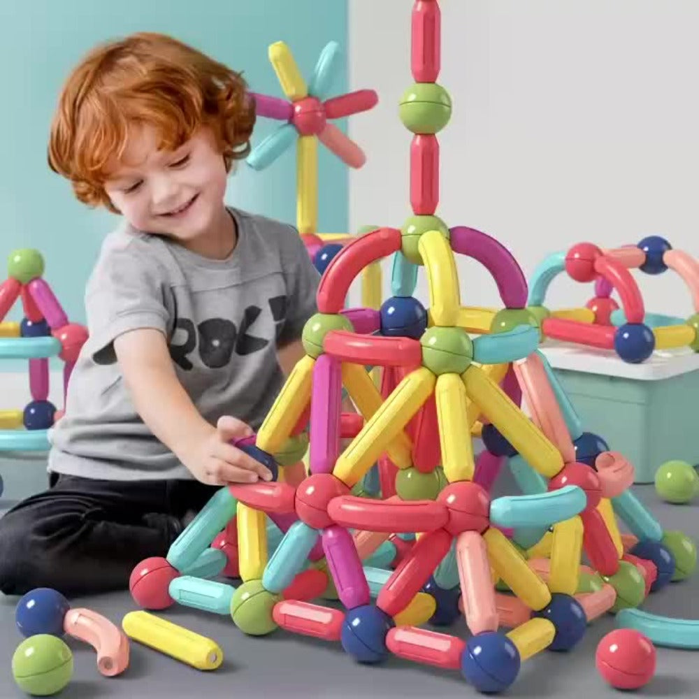 Magnetic Stick and Ball Building Set in 28-Piece or 58-Piece Multicolor Options for Pictured 3D Shapes