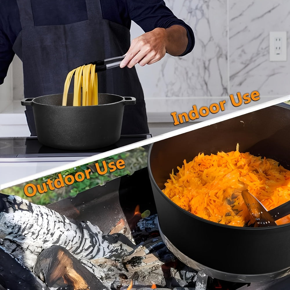 Cast Iron Dutch Oven Set 5.1QT & 7QT with Skillet Lid – Pre-Seasoned 2-in-1 Cookware for Stovetop, Induction, Oven, Campfire & BBQ, Sourdough Bread Baking, Frying, Camping
